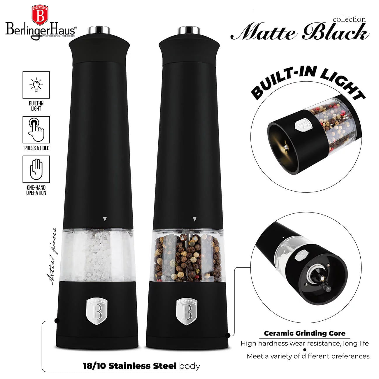 Berlinger Haus Elektrische Zout- & Pepermolen Zwart